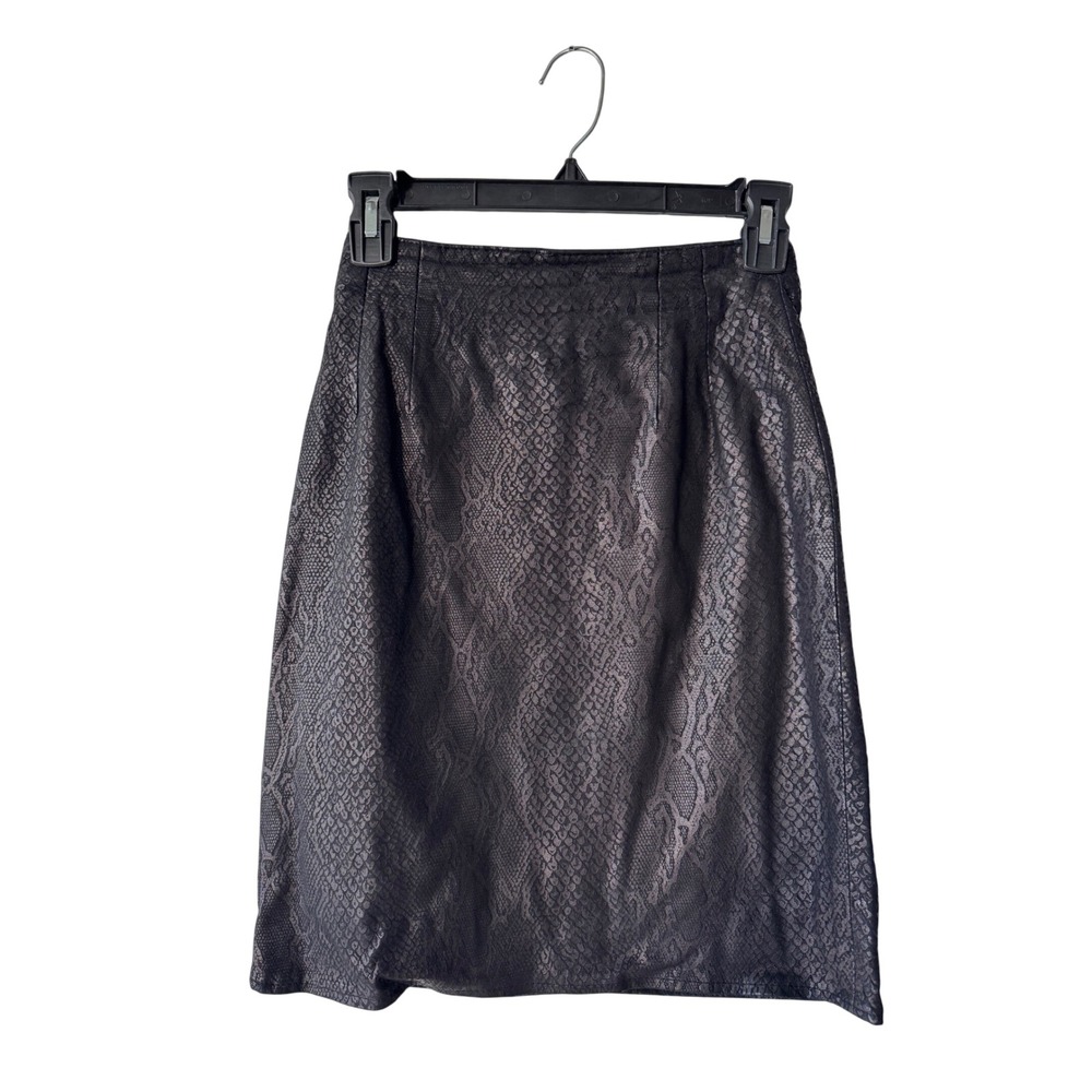 Vakko Vintage Bkack Snakeskin texture Embossed Leather Pencil Skirt Size 4